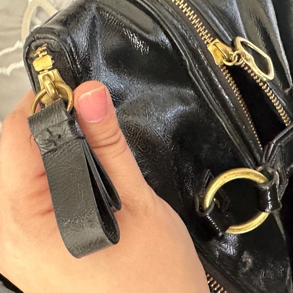 COACH Black Poppy Gloss Patent Leather Shoulder Tote Daisy Liquid Glam VINTAGE - Picture 6 of 9